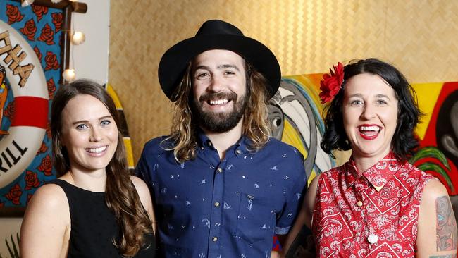 Rory and his sister Tipalowe Oberman and Rory's partner Cassia run Tupe-Aloha - a cool Tropical Tiki Bar and Grill in Kirra. Picture: JERAD WILLIAMS