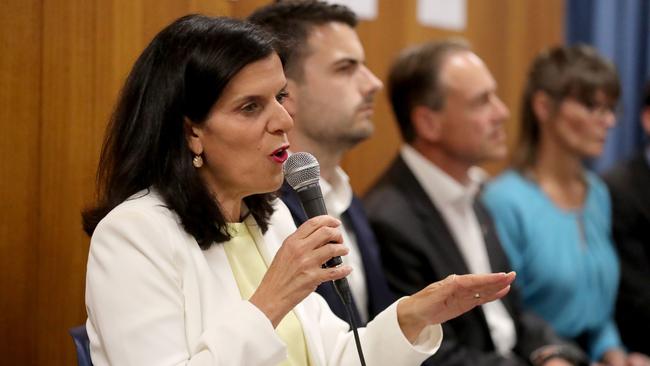 Julia Banks speaks to voters in the electorate of Flinders. Picture: David Geraghty