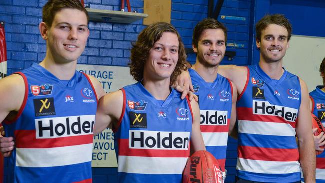 Flynn Pisanti (second from left) has had a major impact at South Gawler since joining from Central District. Picture: Brenton Edwards