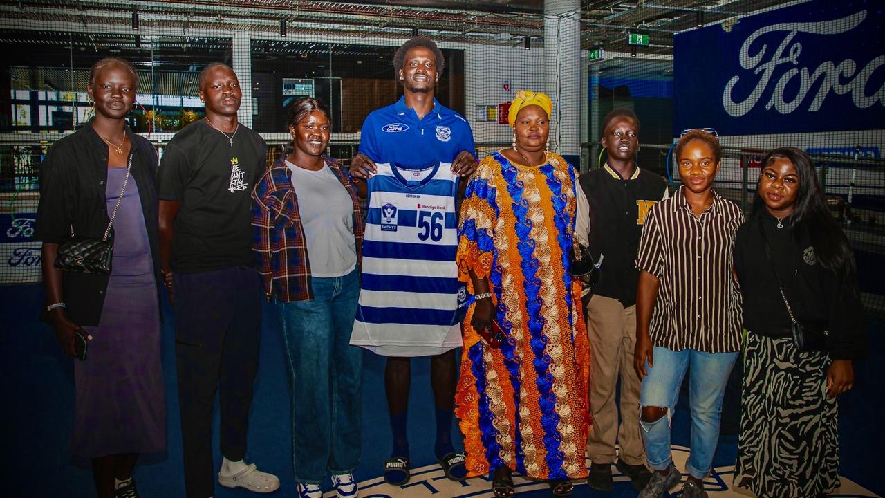 L to R: Aluk, Ater, Nyanwut, Ajang Kuol mun, Achol, Mun, Rena and Diana before Kuol mun’s debut. Picture: Arj Giese