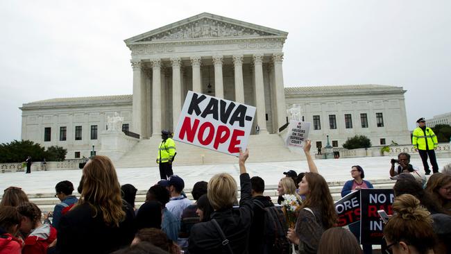 Demonstrators protest against the appointment of Supreme Court nominee Brett Kavanaugh outside of the US Supreme Court in Washington on Thursday.