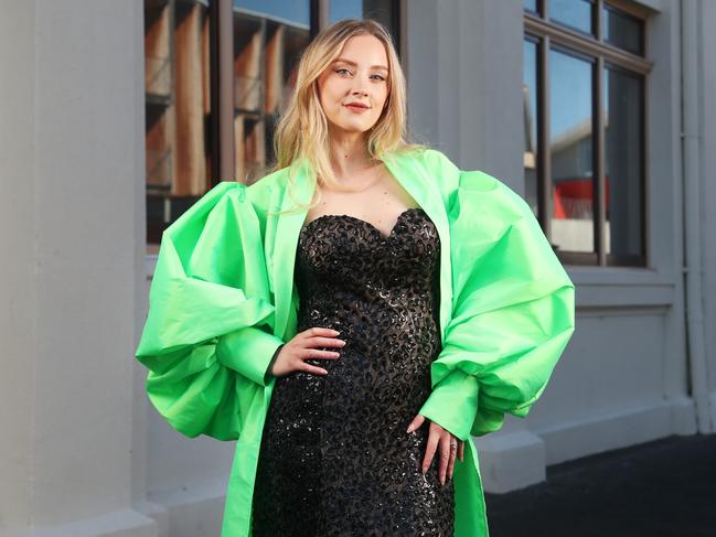 Caitlin Watson wearing an outfit by designer Celyna Ziolkowski of label Ziolkowski ahead of the festival.  Preview to the Tasmanian Fashion Festival.  Picture: Nikki Davis-Jones