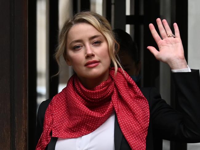 Amber Heard outside London’s Royal Courts of Justice in July. Picture: Daniel Leal-Olivas / AFP