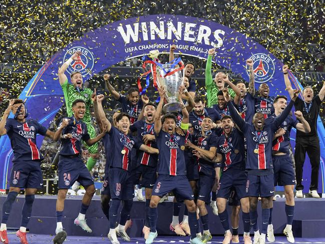 PSG celebrate victory. Picture: AP Photo/Martin Meissner