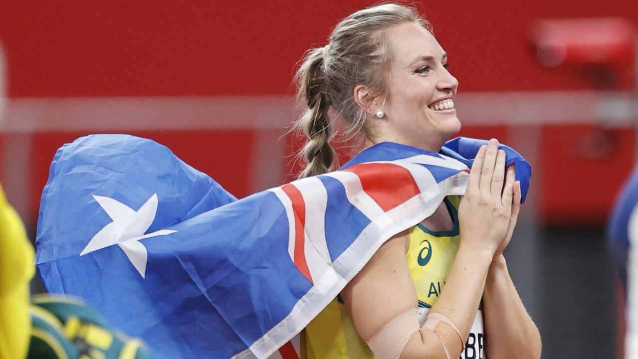 Kelsey-Lee Barber after winning bronze. Picture: Alex Coppel