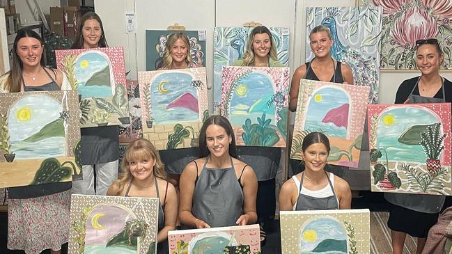 An "incredibly lovely group of very talented young women" in Sarah The Painter's Bendigo studio. Picture: Sarah The Painter.