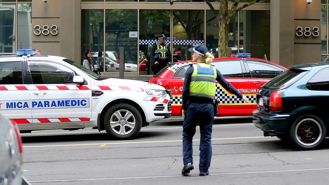 The scene of an alleged shooting outside the Australian Federal Police building. Picture: Tim Carrafa