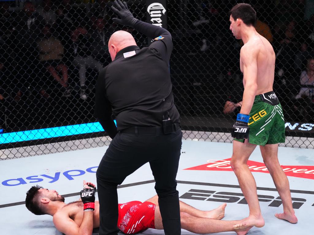 Erceg stands over a defeated Matt Schnell. Picture: Jeff Bottari/Zuffa LLC via Getty Images