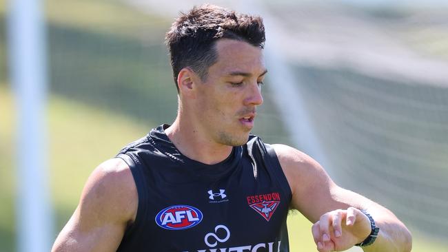 MELBOURNE, AUSTRALIA - JANUARY 30 2024 Dylan Shiel at Essendon pre-season training at the Hanger.Picture: Brendan Beckett