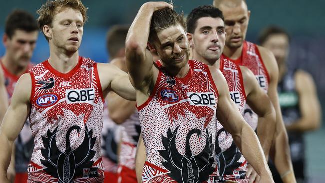 Dane Rampe gave away a costly 50m penalty against the Magpies. Picture: Getty Images