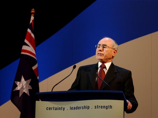 Sydney, October 28, 2001. Prime Minister John Howard at the Liberal Party Campaign launch in Sydney today with less than 2 weeks to the November 10 Federal Election. (AAP Image/Dean Lewins) NO ARCHIVING