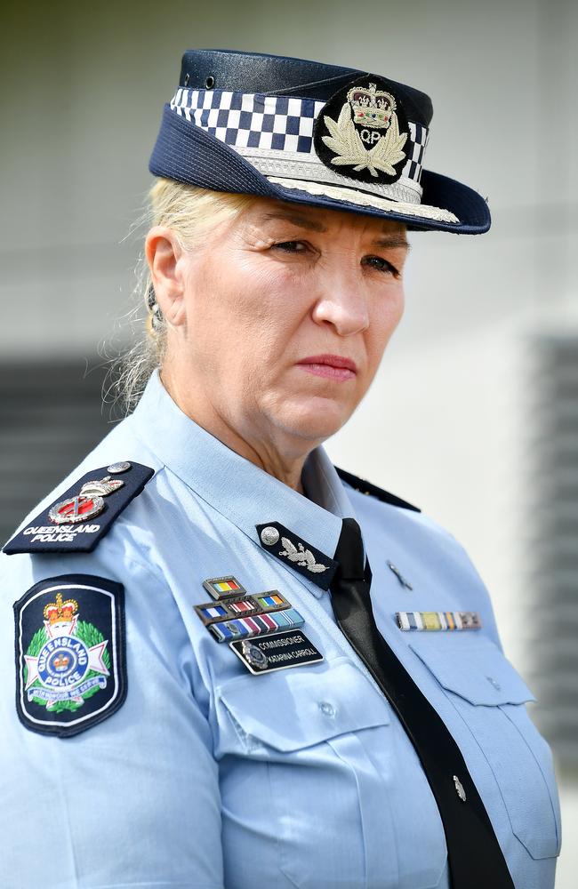 Police Commissioner Katarina Carroll at a press conference following the incident. Picture: John Gass