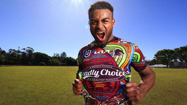 The Broncos will once again don their Indigenous Round jerseys against the Knights on Saturday. Picture: Adam Head.