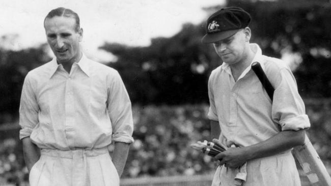 England captain Douglas Jardine with Australia’s Bill Woodfull in Adelaide during the Bodyline series in January, 1933.