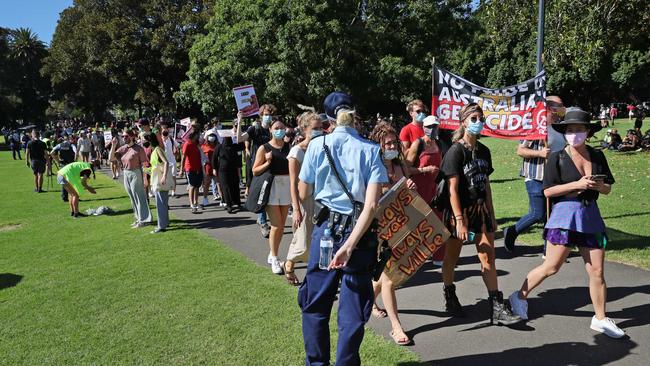 Protesters were broken up into groups of 500. Picture: Richard Dobson