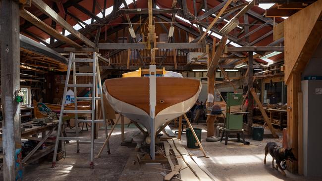 A boat under construction at the Wooden Boat Centre Tasmania. Picture: Tourism Tasmania/Nick Osborne