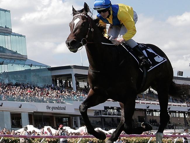 MELBOURNE, AUSTRALIA - NOVEMBER 03: Damian Lane rides Rageese to win race six the L'Oreal Paris Stakes on Oaks Day at Flemington Racecourse on November 3, 2016 in Melbourne, Australia. (Photo by Robert Cianflone/Getty Images)