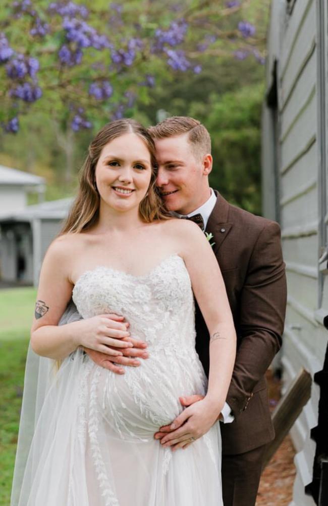 Kieran and Alexis Ford on their wedding day, with baby Kalyn on the way. Picture: Supplied