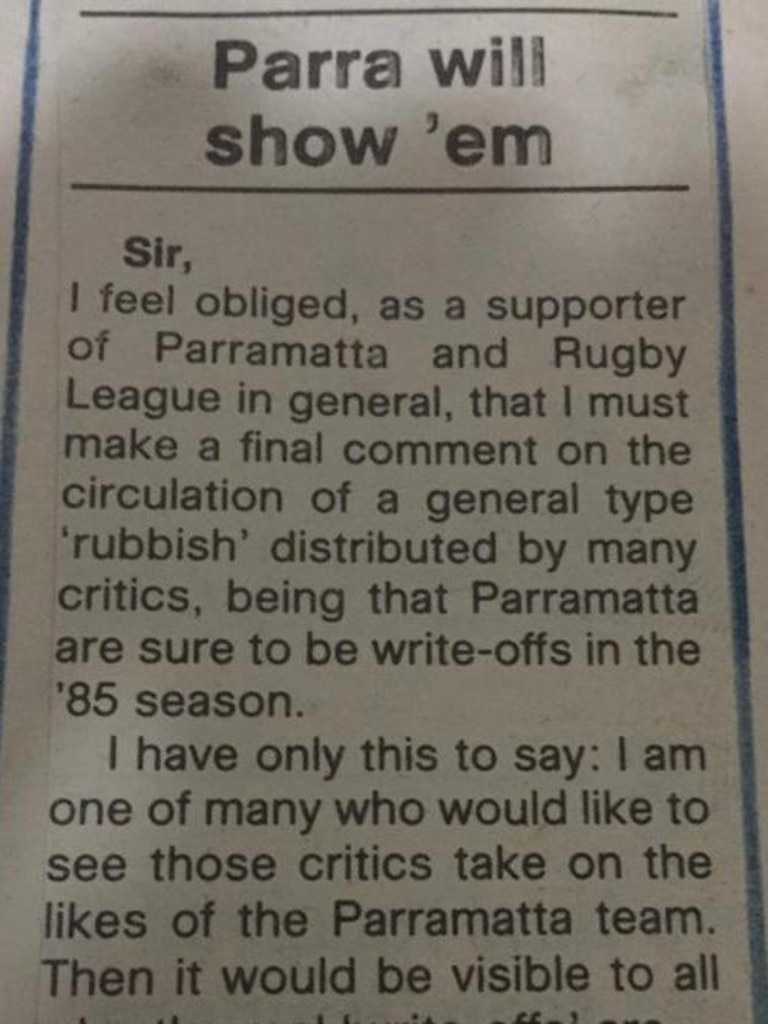 A letter written by a young Maria Kovacic to Rugby League Week defending her beloved Parramatta Eels
