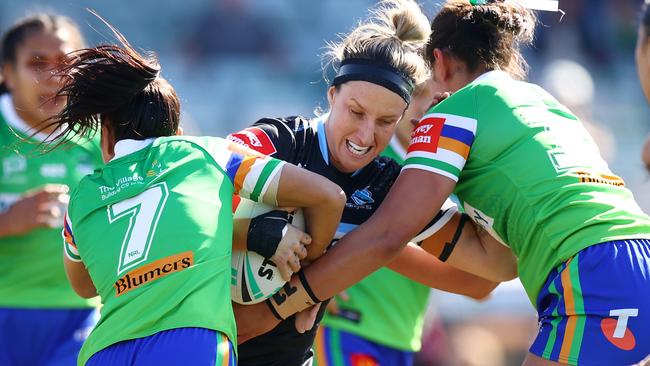 CANBERRA, AUSTRALIA - AUGUST 10: Holli Wheeler of the Sharks in action during the round three NRLW match between Canberra Raiders and Cronulla Sharks at GIO Stadium on August 10, 2024 in Canberra, Australia. (Photo by Mark Nolan/Getty Images)