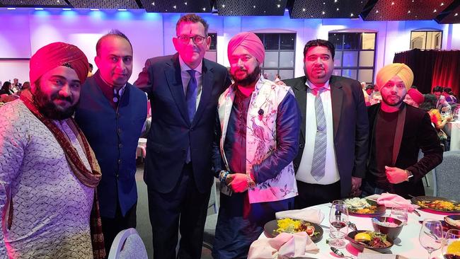 Victorian Premier Daniel Andrews, with Luckee Kohli to his right, at Monday night’s Diwali state reception.