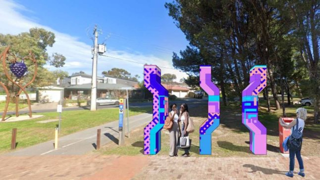 The public artwork would be split into two sections, with three columns across the road from the main section. Picture: Onkaparinga Council.