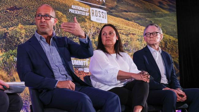 From left: Sam Dimarco, NBN general manager regional and remote, at The Australian’s Bush Summit on Friday; Cathie McBean, chief strategic policy and engagement officer, Northern Australia Infrastructure Facility; and Imants Kins, co-chair Australians for Northern Development and Economic Vision. Picture: Colin Murty