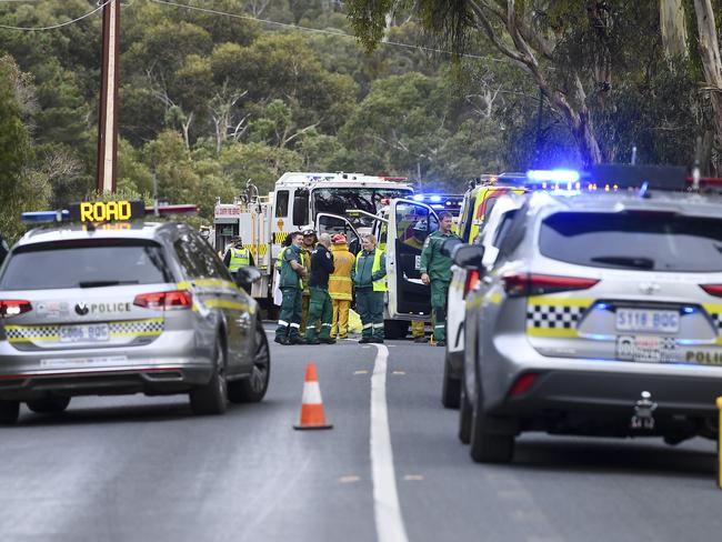 Police and emergency services  investigate the death of  a bike rider on Morgan Road ,Iron bank.Sunday,August,4,2024.Picture Mark Brake