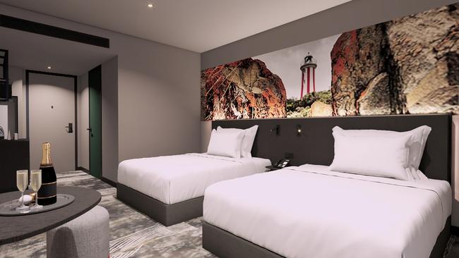 An artist impression of a guest room at the new Novotel Devonport.