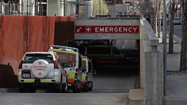 The ambulance ramp leading down to the Royal Hobart Hospital emergency department. Picture: LUKE BOWDEN