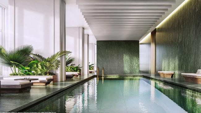 The swimming pool at One Sydney Harbour, developed by Renzo Piano and Lendlease.