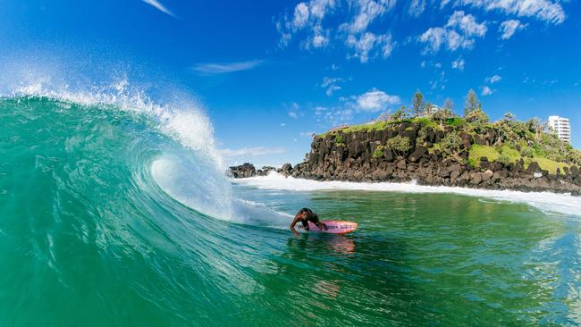 Andrew Shields’ photo of Lungi Slabb at Froggies Beach, on the Gold Coast, is one of the finalists for the Australian Surfing Awards’ photo of the year. Picture: Supplied by Surfing Australia