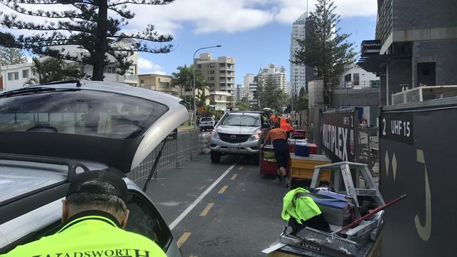 Tradies took their tool boxes off the Jewel site after they decided to strike because of the uncertainty they would lose their jobs.