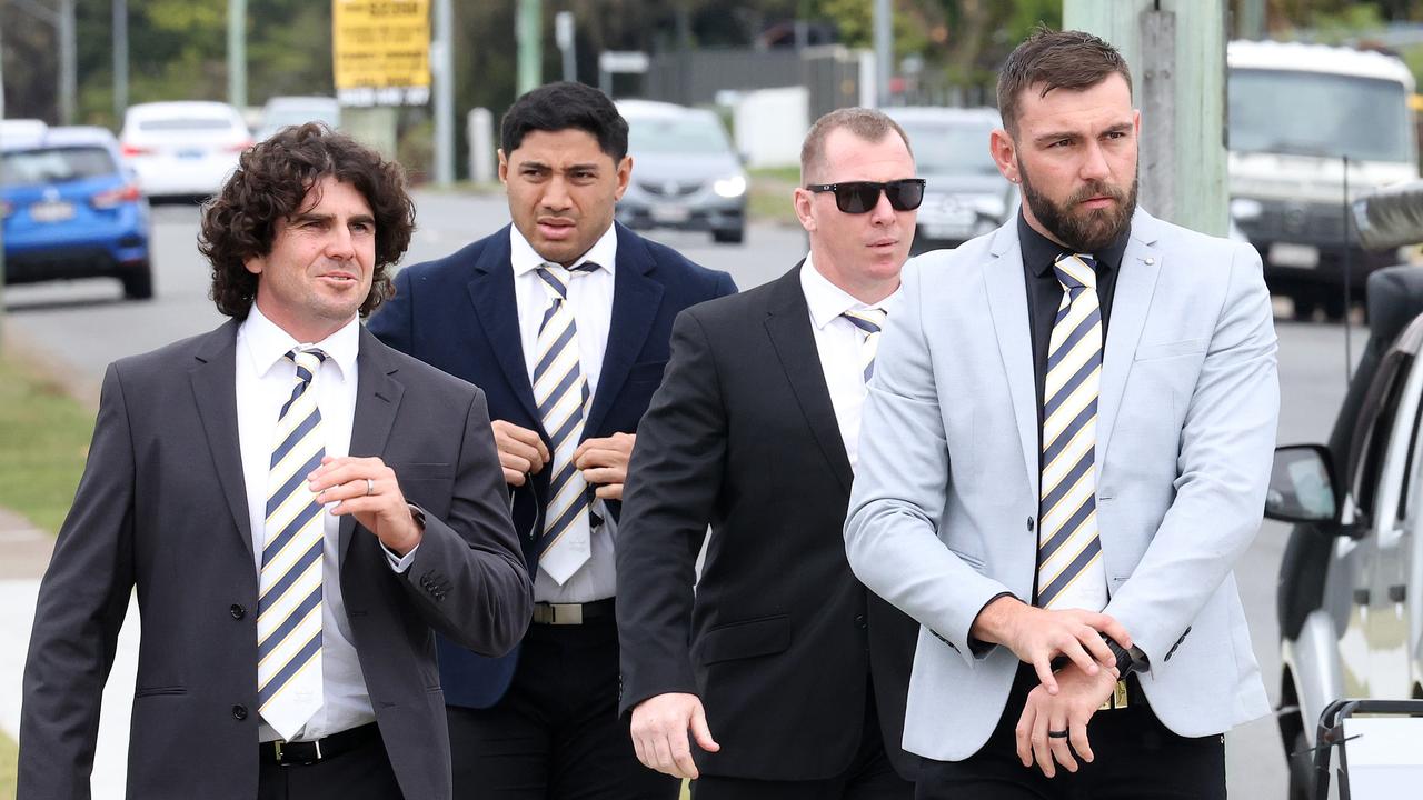 Cowboys players arrive for the service. Picture: Liam Kidston