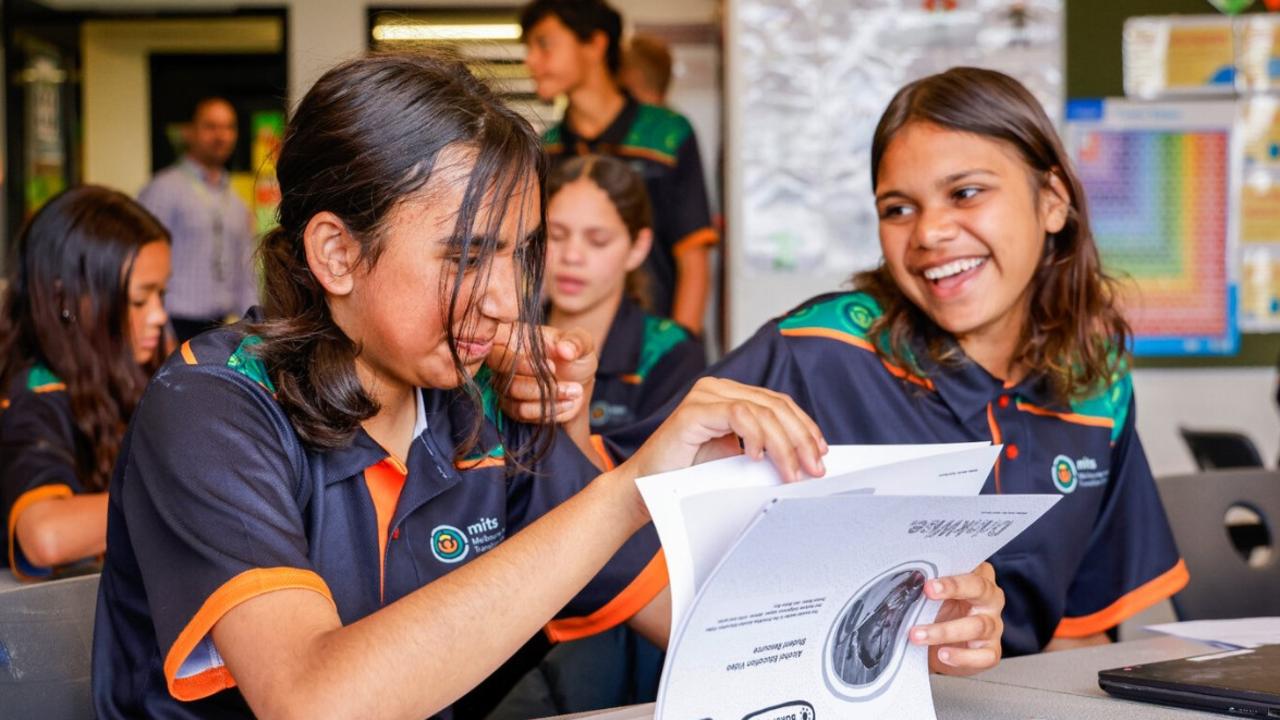 Students Jaydah Hood and Sharona Patrick go through the new material. Picture: Supplied