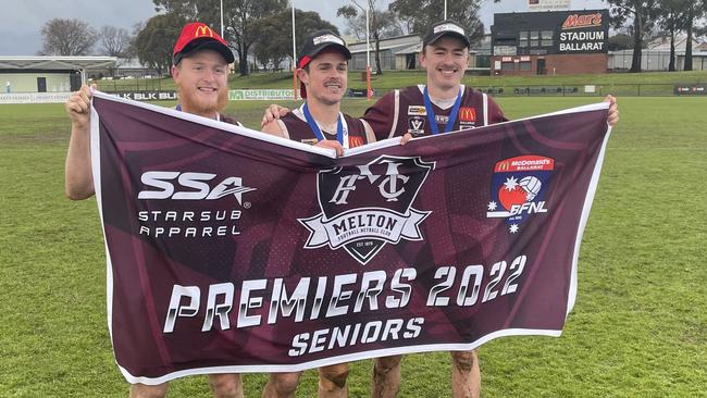 Brothers Lachlan Walker, Jack Walker and Riley Walker all played in Melton's premiership win. Picture: Shane Jones.