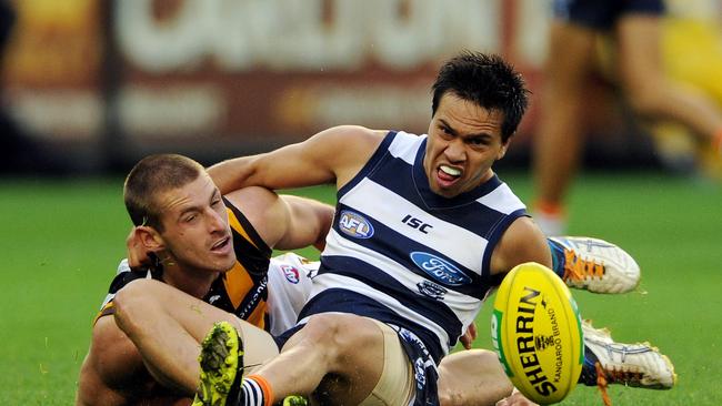 Brendon Whitcross (left) was among the highest SuperCoach scorers on Easter Monday of 2012. Picture Colleen Petch