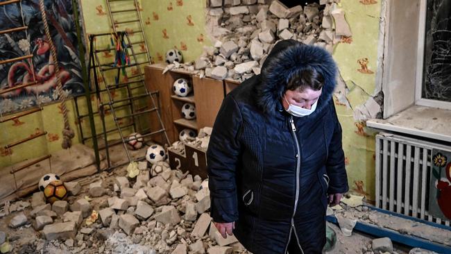 The shelled kindergarten in Stanytsia-Luhanska, Ukraine. Picture: AFP