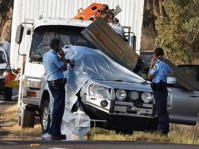 Police at the scene of the accident in which Mrs Yelland was killed. Picture: TNV Chris Williams