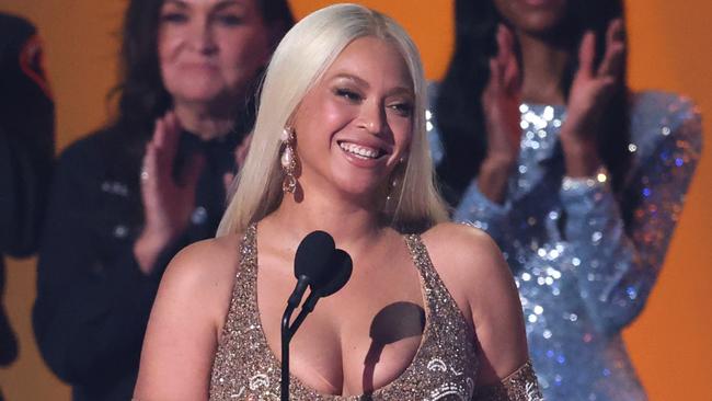 LOS ANGELES, CALIFORNIA - FEBRUARY 02: (FOR EDITORIAL USE ONLY) Beyonce accepts the Album of the Year for Ã¢â¬ÅCowboy CarterÃ¢â¬Â onstage during the 67th GRAMMY Awards at Crypto.com Arena on February 02, 2025 in Los Angeles, California. (Photo by Amy Sussman/Getty Images)