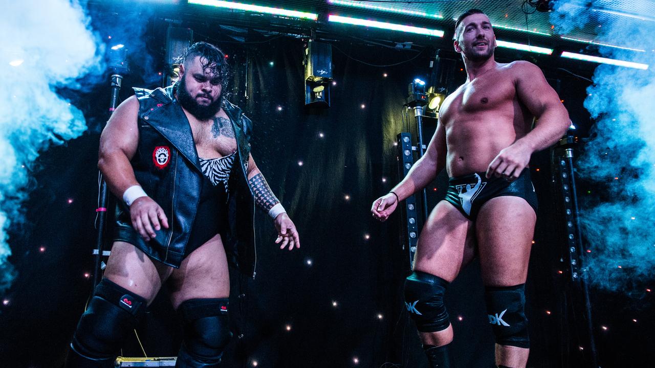 Jonah Rock, left, and Elliot Sexton at Melbourne City Wrestling ‘Uprising’ on Saturday, January 12, 2019. The Aussie pair have signed with WWE. (Photo via Digital Beard Photography)