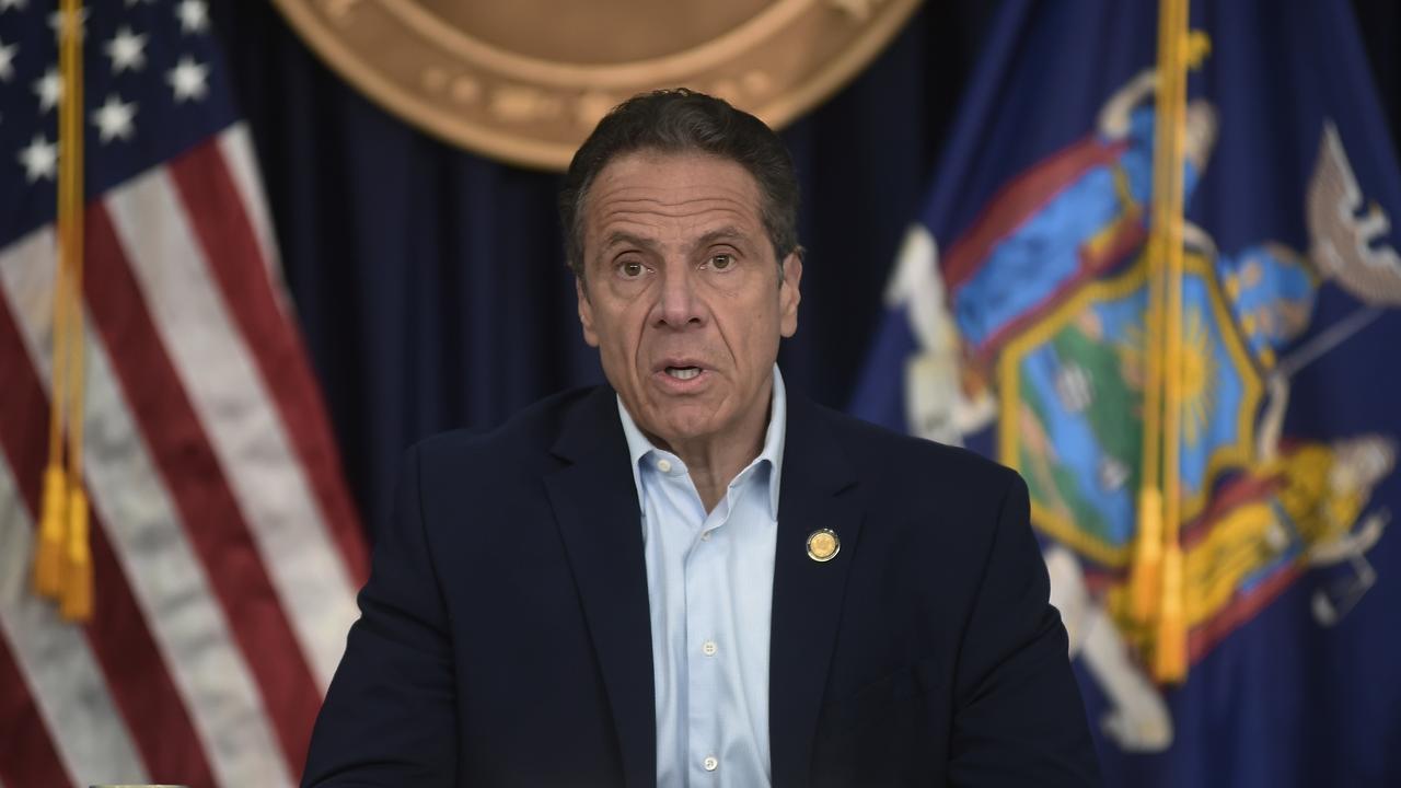 New York Gov. Andrew Cuomo briefs the media during a coronavirus news conference at his office in New York City.