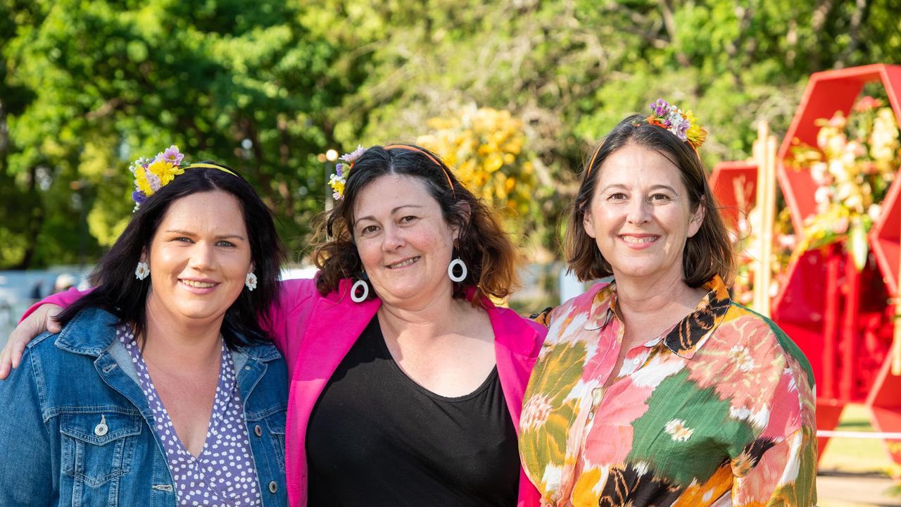 Sarah McGovern (left) with Nyree Scott and Lauren Scott at the Toowoomba Carnival of Flowers Festival of Food and Wine, Sunday, September 15, 2024. Picture: Bev Lacey