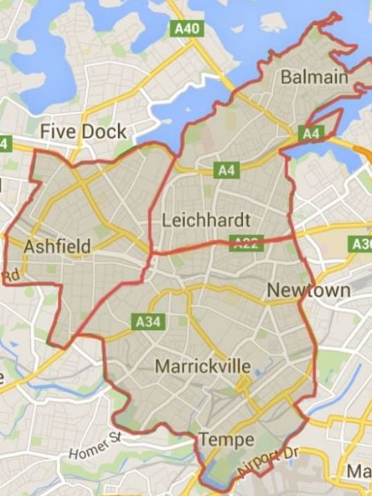 The current Inner West LGA, made up of the three previous councils. Picture: Morrison Low