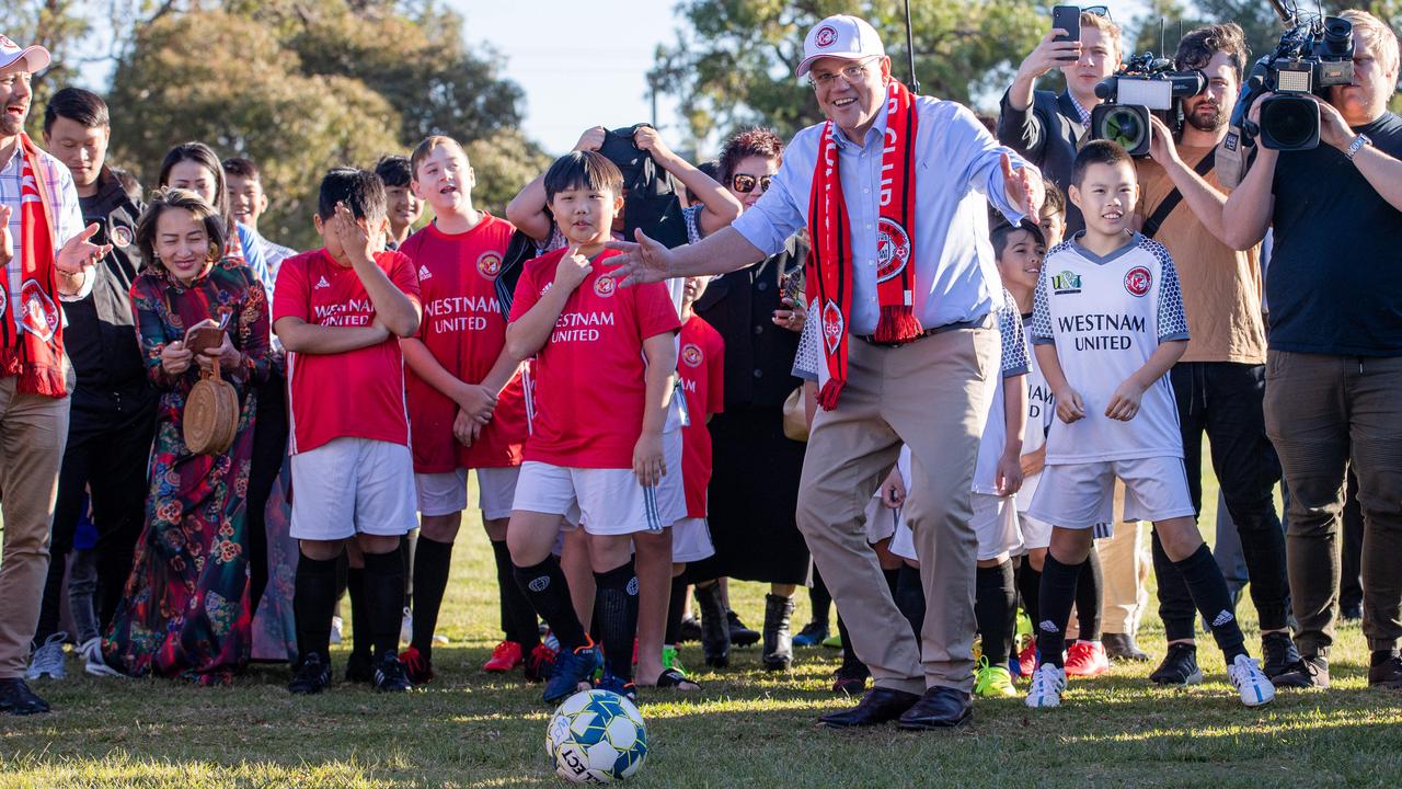 The PM couldn’t get past the keeper in the penalty shootout. Picture: Jason Edwards