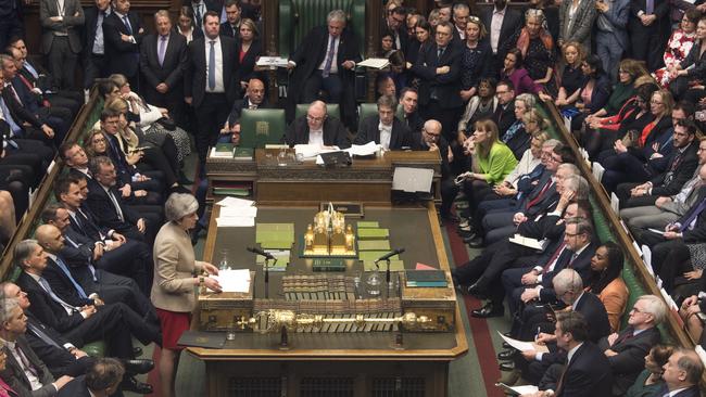 Prime Minister Theresa May speaks in the House of Commons on Friday. Picture: Mark Duffy/House of Commons via AP