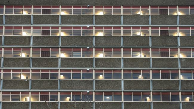 These public housing towers in North Melbourne are in immediate lockdown. Picture: Ian Currie