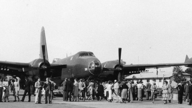 Visitors to Richmond Air Base admire an A89-308 Neptune bomber on a Peace Day open day in September 1953.