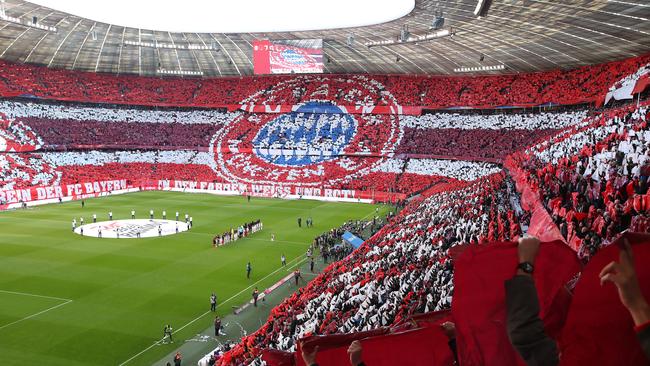 Bayern Munich fans display a tifo at Allianz Arena in Munich this year. Picture: Alexander Hassenstein/Bongarts/Getty Images.