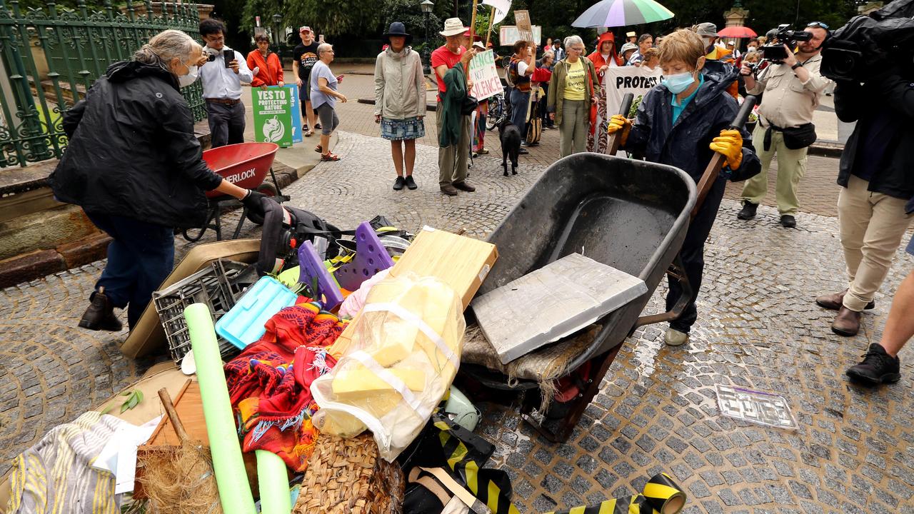 Protesters dumped rubbish at the parliament Gate. Picture: David Clark